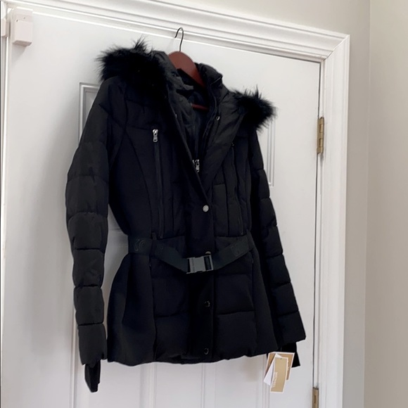 Michael Kors Faux Fur Trimmed Hood Belted Coat - Picture 3 of 7